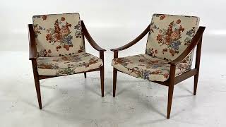 Lawrence Peabody Mid Century Walnut Lounge Chairs - Pair