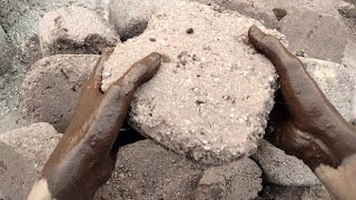 New fantastic block shapes😍gritty brown dirt dry floor+pool  crumble dipping satisfying ASMR sounds