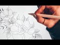 Easy technique for fineline Tattoo stencil - Floral Tattoo Design iPad Timelapse