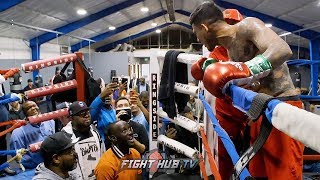 TERENCE CRAWFORD PULLS UP ON JOSE BENAVIDEZ JR DURING WORKOUT AS BOTH TRADE WORDS WITH EACH OTHER