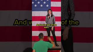 Man interrupts Nikki Haley and rips sign while yelling Trump slogan