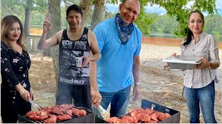 আমেরিকার বনে লেকের পাড়ে পিকনিক || Picnic in America by The Lake. How To Light Charcoal. Barbecue.