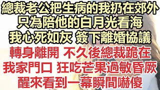 總裁老公把生病的我扔在郊外，只為陪他的白月光看海，我心死如灰 簽下離婚協議，轉身離開 不久後總裁跪在我家門口 狂吃芒果過敏昏厥 ，醒來看到一幕瞬間嚇傻#九點夜讀#小說#甜寵#豪門#總裁#霸總#白月光