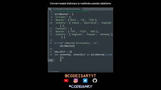 Convert nested dictionary to multiindex pandas dataframe | Python Data Engineering | Python Tutorial