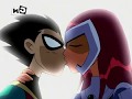 Starfire y los Teen Titans se conocen/ beso de Robin y Starfire Español España