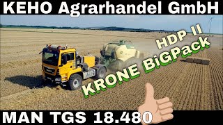 KEHO Agrarhandel GmbH Strohbergung mit MAN TGS 18.480 \u0026 KRONE BigPack 1290 HDP II XC mit BaleCollect