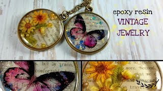 ~JustHandmade~ Amazing epoxy resin vintage jewelry with butterfly & flowers - tutorial / DIY