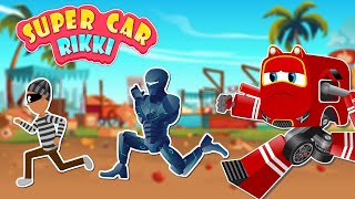 Rikki's SuperCar and Robo Police Race to Stop the City Thief from Looting People!