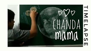 Chalkboard art | MOON ON GREEN / BLACK BOARD