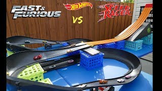 Hot Wheels Speed Racers vs Fast & Furious Fat Track Mega Highway Tournament race/best car toy
