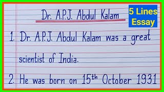 5 lines on Dr APJ Abdul Kalam in english/Essay on Dr APJ Abdul Kalam/Dr A.P.J. Abdul Kalam 5 lines