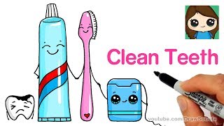How to Draw a Cute Tooth Brush, Tooth Paste and Floss Easy