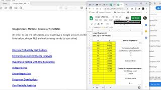 Using the Linear Regression Google Sheet