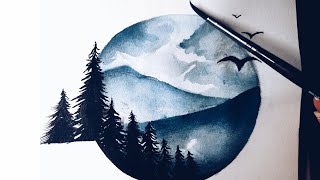 How to Paint a Mountain Scenery in Watercolor | Easy Art tutorial for beginners | Step by Step