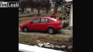 Crazy Woman - Seriously Psycho throwing bricks at a house