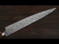 【佐治武士】 筋引き包丁 240ｍｍ Ｒ２粉末ハイス鋼ダマスカス アイアンウッド柄 桐箱付~saji takeshi sujihiki 240mm r2 damascus iron wood~