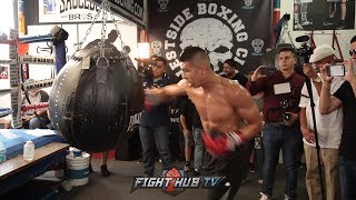 JAIME MUNGUIA THROWING BOMBS ON THE HEAVY BAG AHEAD OF HIS FIGHT WITH LIAM SMITH
