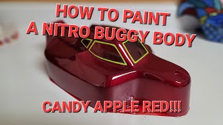 How to paint a nitro buggy body with candy apple red paint!!