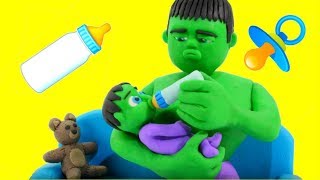 HULK BABY SITTER ❤ Frozen Elsa & Superhero Babies Play Doh Cartoons