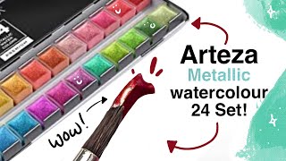 Arteza 24 Metallic watercolour set UNBOXING and test!! // EmilyArts