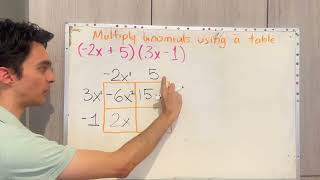 Multiply binomials using a table - Quick explanation & example