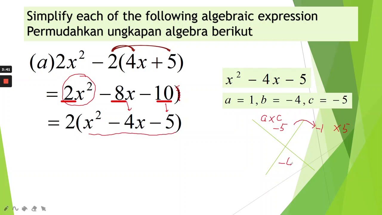 BAB 2:MATE TG 2 PerMudahkan Ungkapan Algebra(Part 1) - YouTube