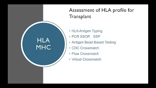 Part 8 : Assessment of HLA Profile for organ transplant, HLA typing, SSP, SSOP, PRA, SAB, Crossmatch