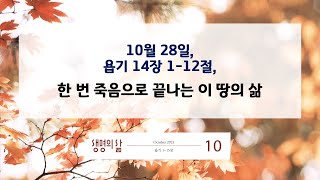 [생명의 삶] 10월 28일, 욥기 14장 1-12절, 한 번 죽음으로 끝나는 이 땅의 삶.