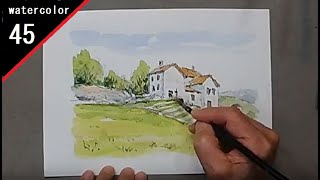 【45】　トスカーナの農家　藤森淡彩風景画・水彩画　watercolor  toscana :Please subscribe