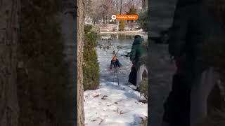 Eight-year-old girl is rescued from frozen pond in Turkey