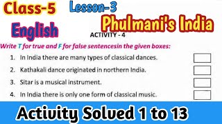 Phulmani's India Activity Solved Class 5//Question Answer Class V Lesson 3 Phulmani's India