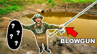 Fishing with HOMEMADE BLOWDART in NASTY SEWER!!! (Lucky Shot)