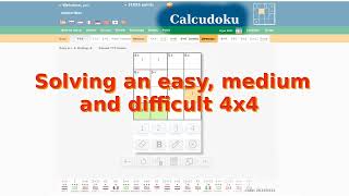 Solving an easy, medium, and difficult 4x4 Calcudoku