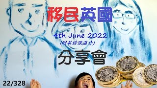 22/328 2022年6月4日 (星期六) LIVE 移民英國生活分享會（附英鎊策略分享）  (香港21:00-22:00/ 英國13.00-14:00)