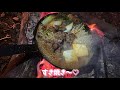 【ソロキャンプ女子】turkフライパンですき焼きを頂く♡アツアツ鍋＆焚火で心も体もポッカポカ