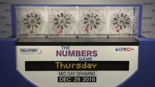 Midday Numbers Game Drawing: Thursday, December 29, 2016
