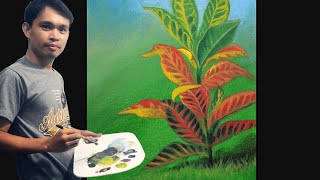 Acrylic Painting Tutorial on How to Paint Realistic Croton Plant Easy and Basic by JMLisondra