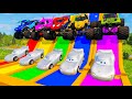 5 COLOR LIGHTNING MCQUEEN CARS VS ICE CREAM MONSTER TRUCK - Long Cars vs Thomas Train - BeamNG Drive