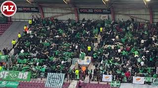 Omonoia fans do a HUDDLE at Tynecastle | Hearts Europa Conference League