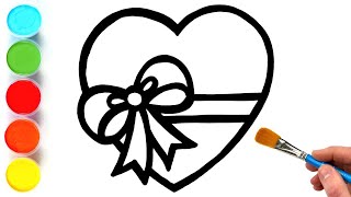 Heart With Ribbon Drawing, Painting and Coloring for Kids, Toddlers | Tips for Easy Drawing