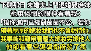 下聘那日 未婚夫上門退婚娶庶妹，祂用憐憫的眼神看著我：「讓你進門已經對茵不公，若你帶著豐厚厚的嫁妝，我們也不會虧待你。 」，我果斷和離帶著龐大嫁妝另嫁他人，他卻看著空蕩蕩衛府發了瘋！