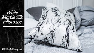 CELESTIAL SILK White Marble Silk Pillowcase