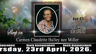 CARMEN C HALLEY MILLER DEATH ANNOUNCEMENT