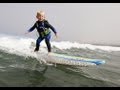 3-year-old surfs in Morro Bay