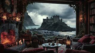 Castle by the Sea - Cozy Fireplace Ambience with Ocean Sounds (No Music)