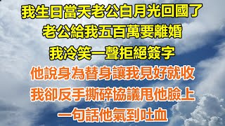 （完結爽文）我生日當天老公白月光回國了，老公給我五百萬要離婚，我冷笑一聲拒絕簽字，他說身為替身讓我見好就收，我卻反手撕碎協議甩他臉上，一句話他氣到吐血！#情感生活#幸福生活#出軌#家產#白月光#老人