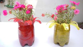 庭のためのリサイクルされたペットボトルからのDIYの美しい植木鉢| 10時の花の木 【ガーデニングvlog】