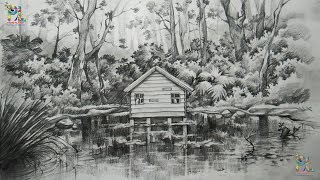 How To Draw and Shade A Landscape In A Forest With PENCIL | Sketching | Shading | Pencil Art