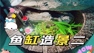 石头缸怎么造景啊？整个缸的搭建搞完了，可以把水草放到里边整个缸立马活了起来显得生机勃勃，刚好快递到了俩，也拆一下