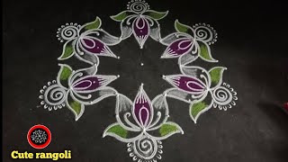 148.அழகான தாமரை பூ கோலம்|Margazhi special lotusflower rangoli 7×4dots|Easy geethala muggulu|newyear